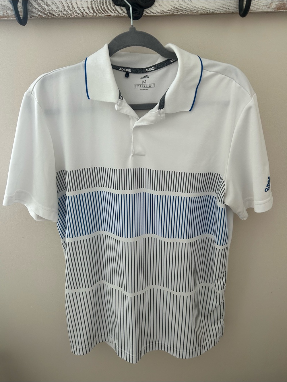 Adidas Men’s White & Blue Performance Polo Shirt, size M.